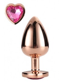 Золотистая анальная втулка с кристаллом-сердечком розового цвета - 7,1 см. - Dream Toys - купить с доставкой в Березниках