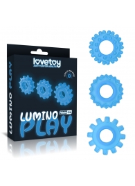 Набор из 3 голубых, светящихся в темноте эрекционных колец Lumino Play - Lovetoy - в Березниках купить с доставкой