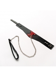 Черный широкий ошейник с красным декором и поводком - Crazy Handmade - купить с доставкой в Березниках