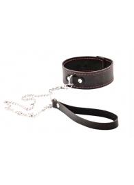 Черный широкий ошейник с красной строчкой и поводком - Crazy Handmade - купить с доставкой в Березниках