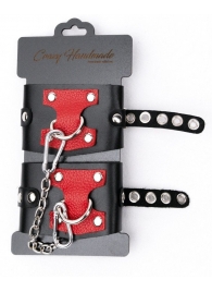 Черные наручники с красным декором и заклепками - Crazy Handmade - купить с доставкой в Березниках