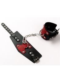 Черные кожаные оковы с красными вставками - Crazy Handmade - купить с доставкой в Березниках