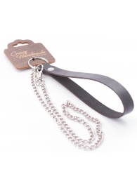 Серебристый металлический поводок с кожаной черной ручкой - 80 см. - Crazy Handmade - купить с доставкой в Березниках