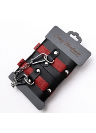 Черно-красные кожаные наручники на металлической сцепке - Crazy Handmade - купить с доставкой в Березниках
