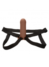 Коричневый фаллопротез из силикона Extension with Harness - 15,75 см. - California Exotic Novelties - купить с доставкой в Березниках