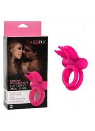 Розовое эрекционное виброкольцо Silicone Rechargeable Dual Butterfly Ring - California Exotic Novelties - в Березниках купить с доставкой