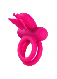 Розовое эрекционное виброкольцо Silicone Rechargeable Dual Butterfly Ring - California Exotic Novelties - в Березниках купить с доставкой