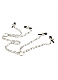 Серебристые зажимы для сосков и половых губ на тонкой цепочке - Notabu - купить с доставкой в Березниках