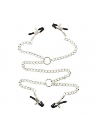 Серебристые зажимы для сосков и половых губ на тонкой цепочке - Notabu - купить с доставкой в Березниках