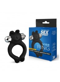 Черное силиконовое эрекционное виброкольцо Sex Expert - Sex Expert - в Березниках купить с доставкой