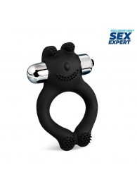 Черное силиконовое эрекционное виброкольцо Sex Expert - Sex Expert - в Березниках купить с доставкой