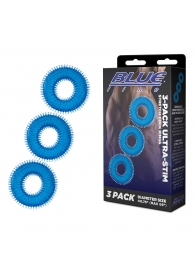 Комплект из трех голубых колец для эрекции 3-Pack Ultra-Stim Stretch Cock Rings - BlueLine - в Березниках купить с доставкой