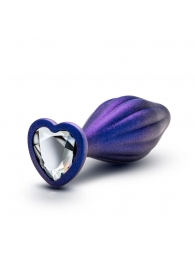 Фиолетовая анальная пробка с кристаллом-сердцем Matrix Wavy Bling Plug - 11,4 см. - Blush Novelties