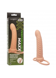 Телесная насадка для двойного проникновения Rechargeable Ribbed Dual Penetrator с вибрацией - California Exotic Novelties - купить с доставкой в Березниках