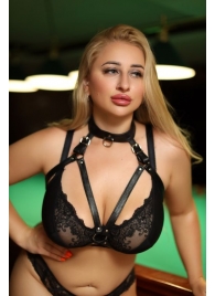 Черная кожаная сбруя с ошейником plus size из нежной кожи - БДСМ Арсенал - купить с доставкой в Березниках