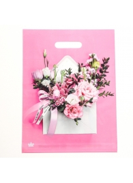 Розовый пакет с цветочным принтом и вырубной ручкой (40х31 см) - Сима-Ленд - купить с доставкой в Березниках