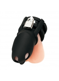Черная клетка для пениса Silicone Small 2 in Cock Cage With Ball Divider - BlueLine - купить с доставкой в Березниках