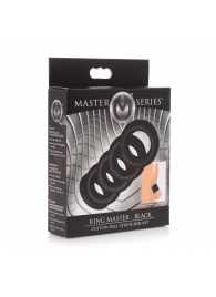 Комплект из 5 черных эрекционных колец для мошонки Ring Master Custom Ball Stretcher Kit - XR Brands - в Березниках купить с доставкой