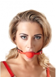 Силиконовый кляп-шар на чёрных ремешках Red Gag silicone - Orion - купить с доставкой в Березниках