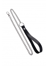 Поводок с ручкой из черной натуральной кожи и карабином для ошейника - Pecado - купить с доставкой в Березниках