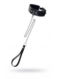 Кожаный двухслойный ошейник с белой строчкой и поводком - Pecado - купить с доставкой в Березниках