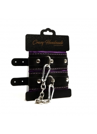 Черно-фиолетовые скругленные наручники с мягкой подкладкой - Crazy Handmade - купить с доставкой в Березниках