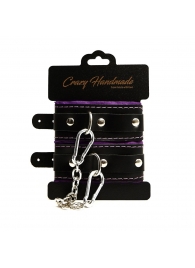 Черно-фиолетовые скругленные наручники с мягкой подкладкой - Crazy Handmade - купить с доставкой в Березниках