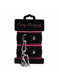 Черно-розовые скругленные наручники с мягкой подкладкой - Crazy Handmade - купить с доставкой в Березниках