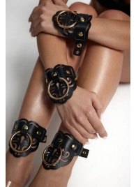 Черные кожаные оковы с резными узорами и клепками - Crazy Handmade - купить с доставкой в Березниках