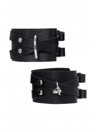 Черные кожаные оковы с двумя перекрёстными ремешками - Pecado - купить с доставкой в Березниках