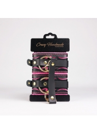 Черные кожаные оковы с розовой строчкой - Crazy Handmade - купить с доставкой в Березниках