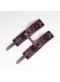 Черные кожаные оковы с розовой строчкой - Crazy Handmade - купить с доставкой в Березниках