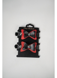 Черно-красные кожаные наручники с бантиками - Crazy Handmade - купить с доставкой в Березниках