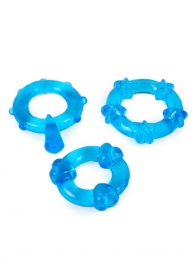 Набор из 3 синих эрекционных колец с различным рельефом - Erowoman-Eroman - в Березниках купить с доставкой