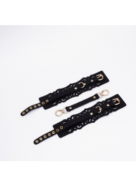 Черный кожаные оковы с узорами и золотистой фурнитурой - Crazy Handmade - купить с доставкой в Березниках