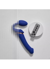 Синий безремневой страпон Multi Orgasm Bendable Strap-On size XL с клиторальной стимуляцией - Strap-on-me - купить с доставкой в Березниках