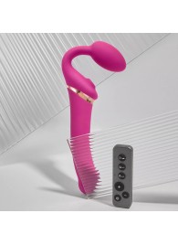 Ярко-розовый безремневой страпон Multi Orgasm Bendable Strap-On size XL с клиторальной стимуляцией - Strap-on-me - купить с доставкой в Березниках