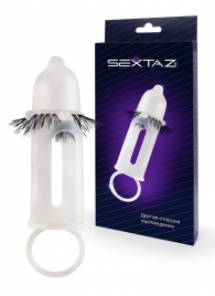 Эластичная насадка на пенис с подхватом мошонки и стимулирующими «ресничками» - Sextaz - в Березниках купить с доставкой