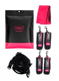 Черно-розовый эротический набор: фиксатор, оковы, наручники, повязка - Erokay - купить с доставкой в Березниках