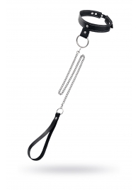 Черный узкий однослойный ошейник с серебристым поводком-цепочкой - Pecado - купить с доставкой в Березниках