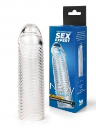 Прозрачная закрытая насадка на пенис с ребрышками - 16 см. - Sex Expert - в Березниках купить с доставкой