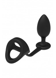 Черное эрекционное кольцо с анальной пробкой Cockstrap With Anal Plug - Dream Toys - в Березниках купить с доставкой