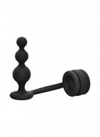 Черное эрекционное кольцо с анальной елочкой Cockring With Beaded Anal Plug - Dream Toys - в Березниках купить с доставкой