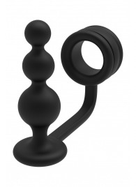 Черное эрекционное кольцо с анальной елочкой Cockring With Beaded Anal Plug - Dream Toys - в Березниках купить с доставкой