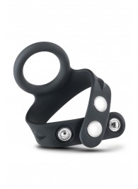 Черное эрекционное кольцо с подхватом мошонки на кнопках VS6 - Blush Novelties - в Березниках купить с доставкой