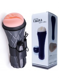 Телесный мастурбатор-вагина в черной колбе с вибрацией - Boys of Toys - в Березниках купить с доставкой