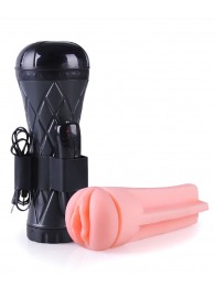 Телесный мастурбатор-вагина в черной колбе с вибрацией - Boys of Toys - в Березниках купить с доставкой