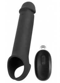 Черная вибронасадка для пениса с хомутом для мошонки и пультом ДУ Remote Controlled Penis Extension - Orion - в Березниках купить с доставкой