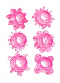 Набор из 6 розовых эрекционных колец с различным рельефом - Erowoman-Eroman - в Березниках купить с доставкой