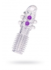 Гелевая прозрачная насадка с шариками и шипами - 14 см. - Toyfa Basic - в Березниках купить с доставкой